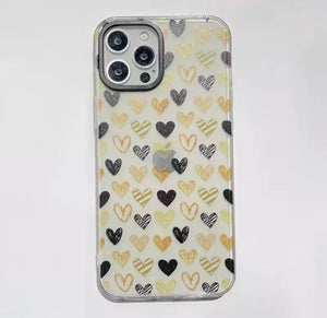 iPhone 12 (6.1) TPU  Case Diseño Corazon Dorado Negro