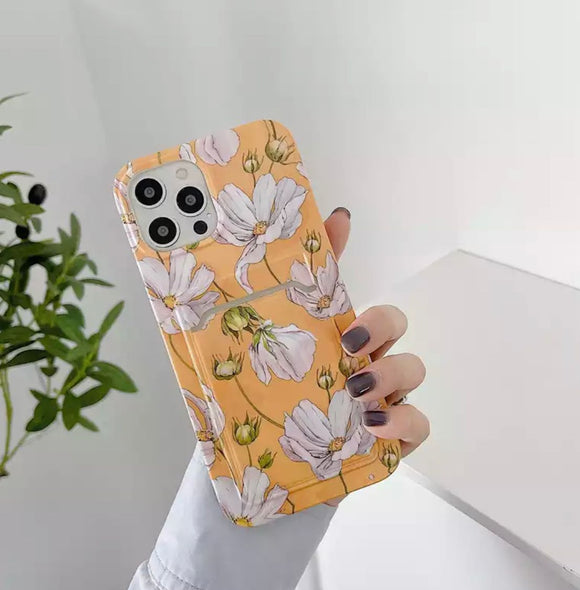 iPhone 12 (6.1) | iPhone 12 Pro (6.1) Case Card Holder Flores Blancas