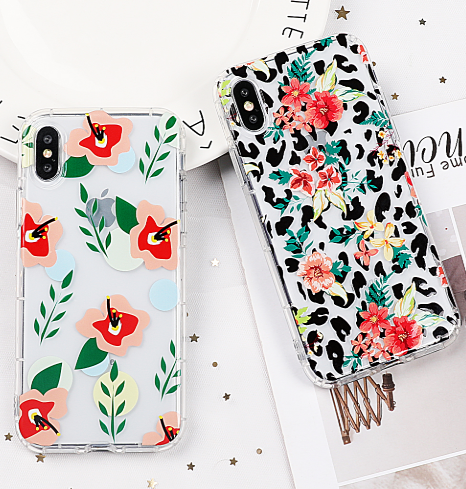 iPhone X/XS 5.8 TPU Clear Flowers/Leopard  Black